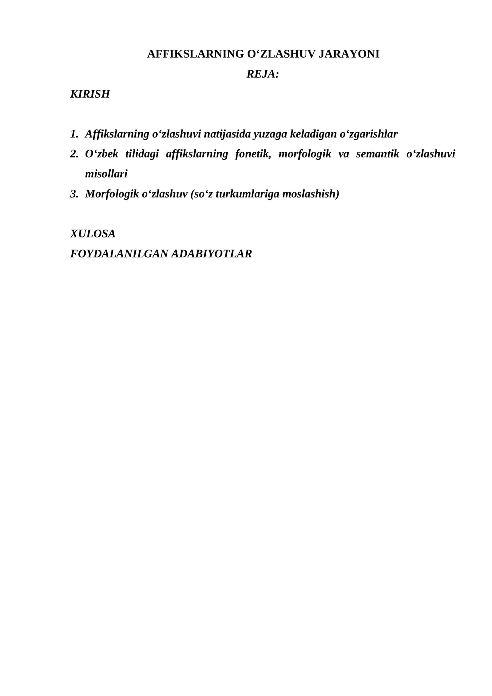 AFFIKSLARNING O‘ZLASHUV JARAYONI