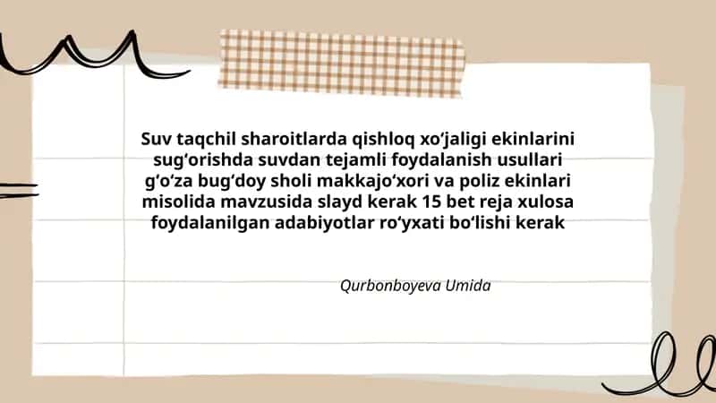 Suvdan tejamli foydalanish usullari sharoitlarda