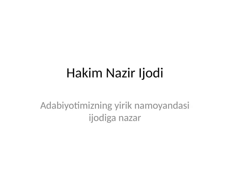 Hakim Nazir Ijodi