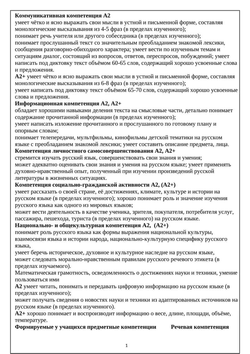 Коммуникативная компетенция А2