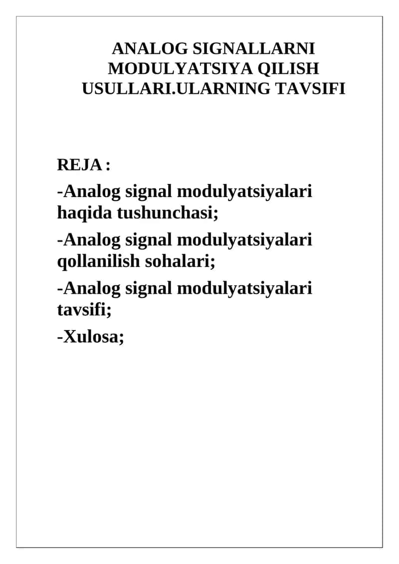 Analog Signallarni Modulyatsiya Qilish Usullari