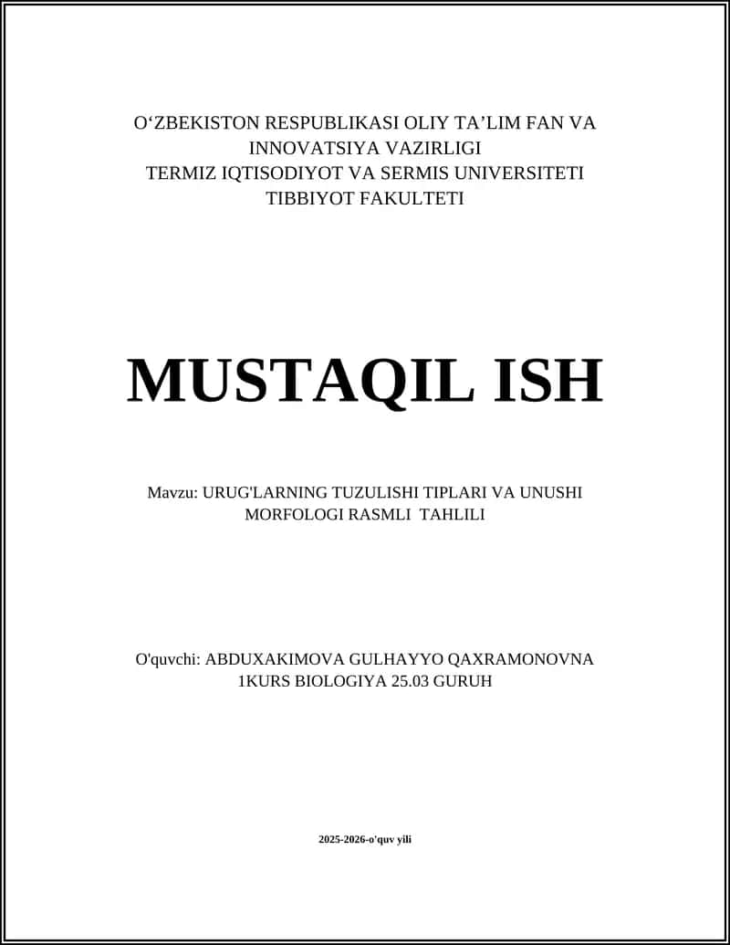 URUG'LARNING TUZULISHI TIPLARI VA UNUSHI MORFOLOGI RASMLI TAHLILI