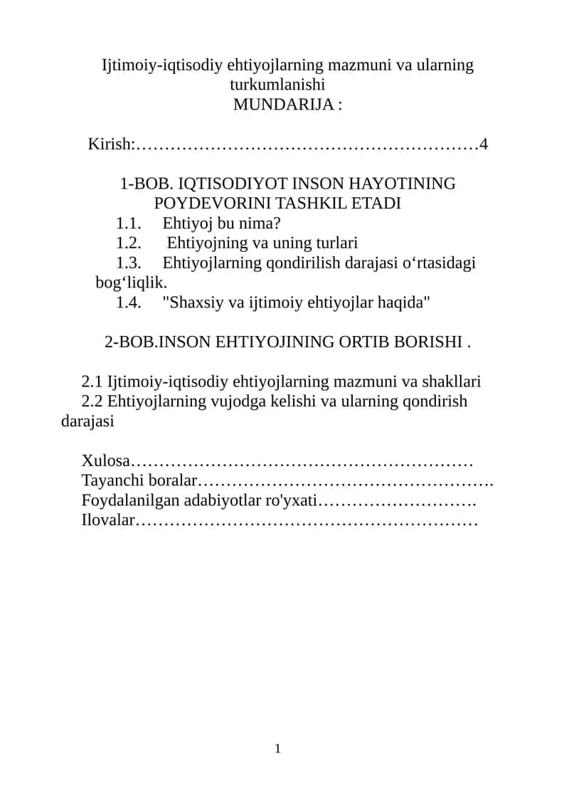 Ijtimoiy-iqtisodiy ehtiyojlarning mazmuni va ularning turkumlanishi