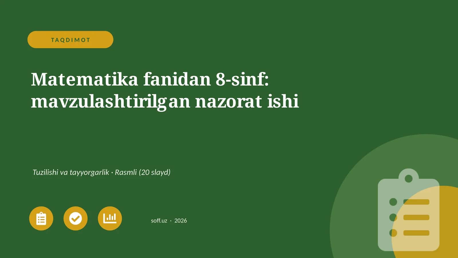 Matematika fanidan 8-sinf: mavzulashtirilgan nazorat ishi