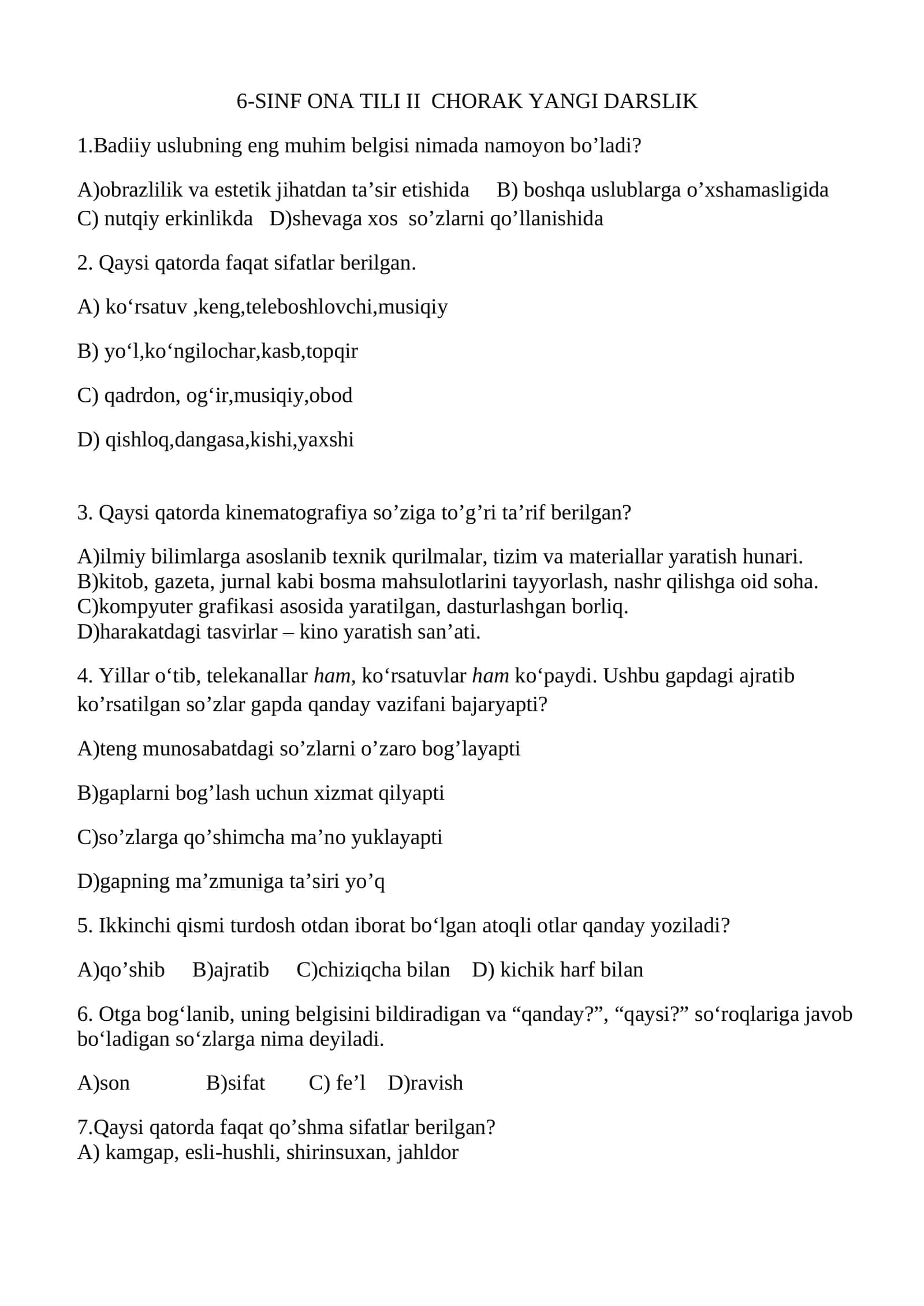 6-SINF ONA TILI II CHORAK YANGI DARSLIK