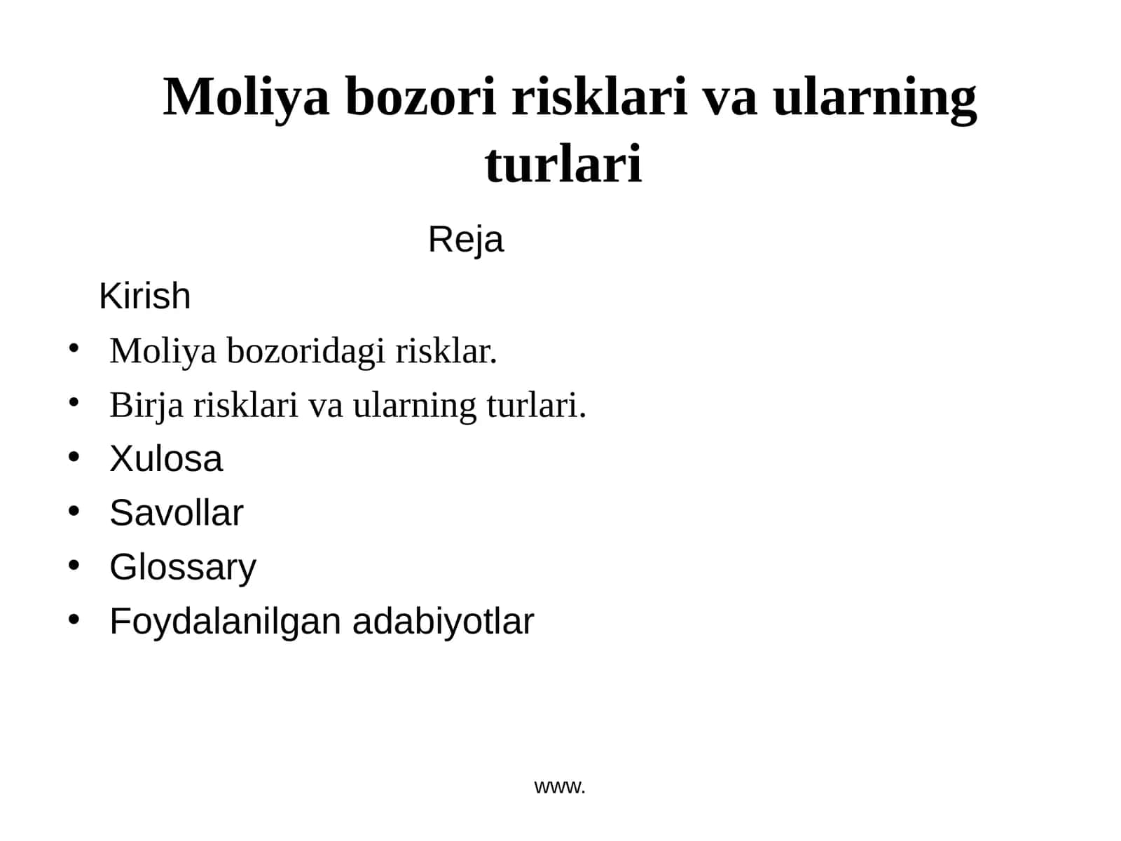 Moliya bozori risklari va ularning turlari