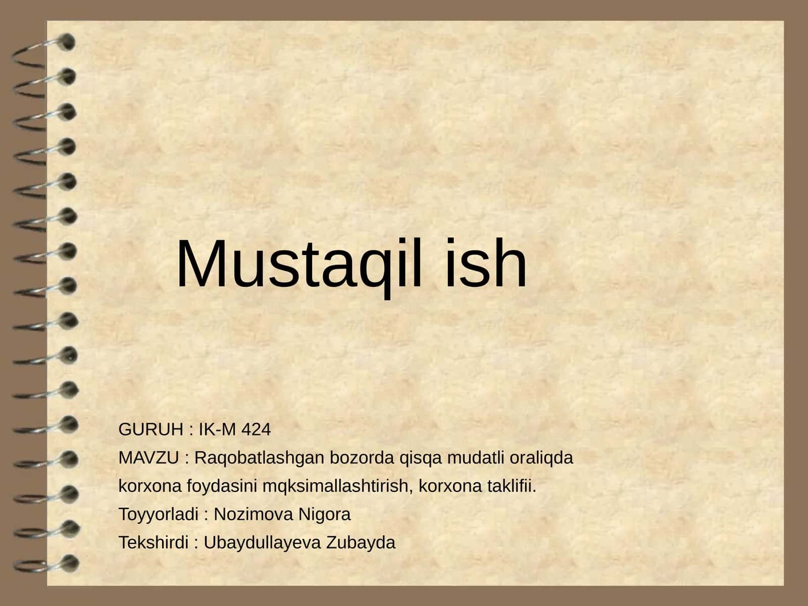 Raqobatlashgan bozorda qisqa mudatli oraliqda korxona foydasini mqksimallashtirish, korxona taklifi