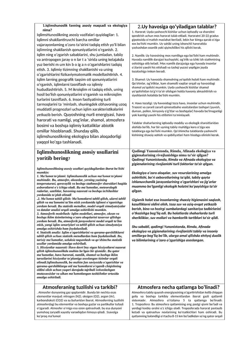 Iqlimshunoslik fanning asosiy maqsadi va ekologiya nima?