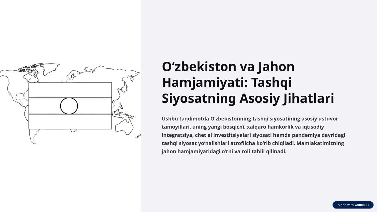 O‘zbekiston va Jahon Hamjamiyati: Tashqi Siyosatning Asosiy Jihatlari