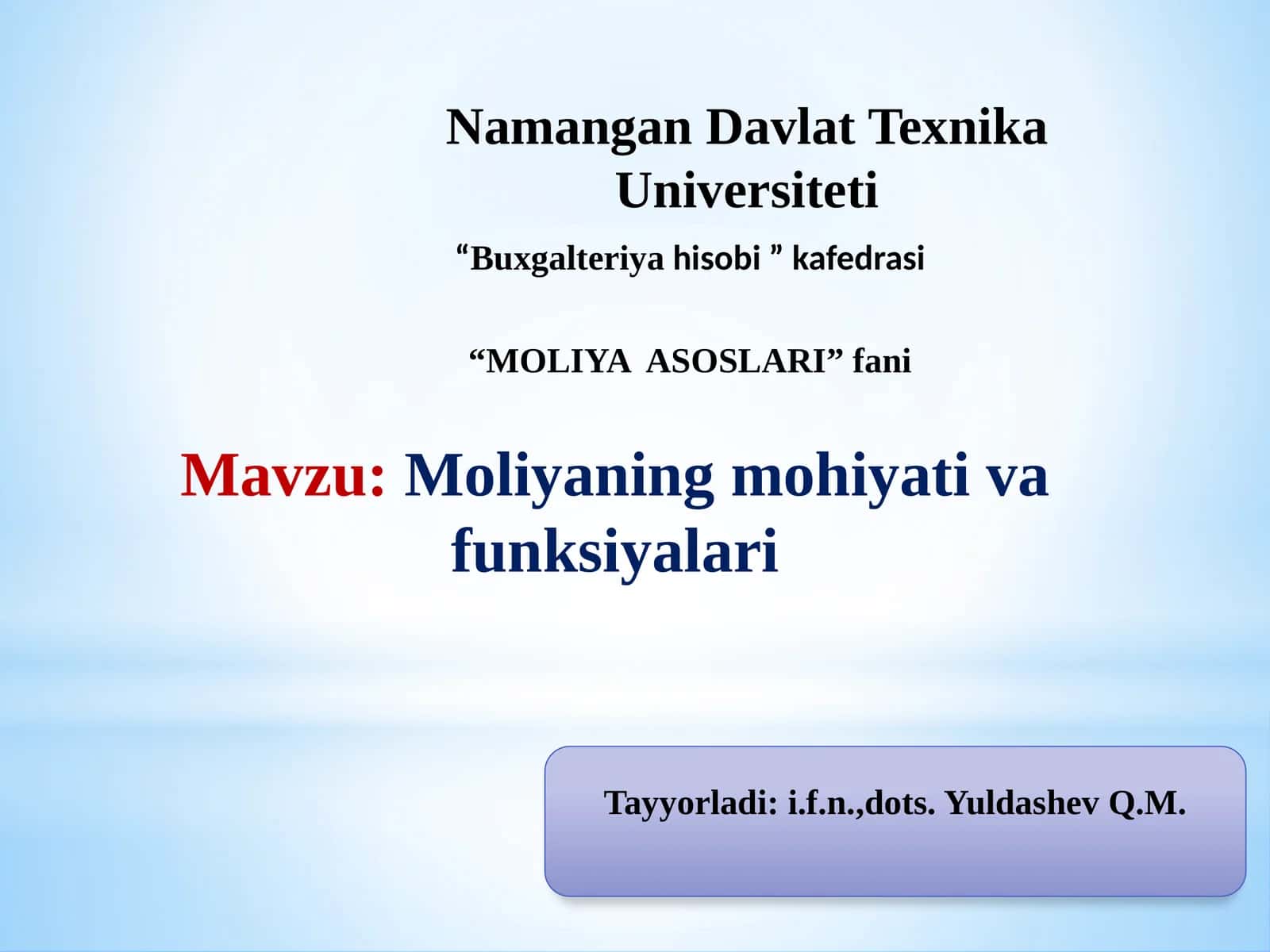 Moliyaning mohiyati va funksiyalari
