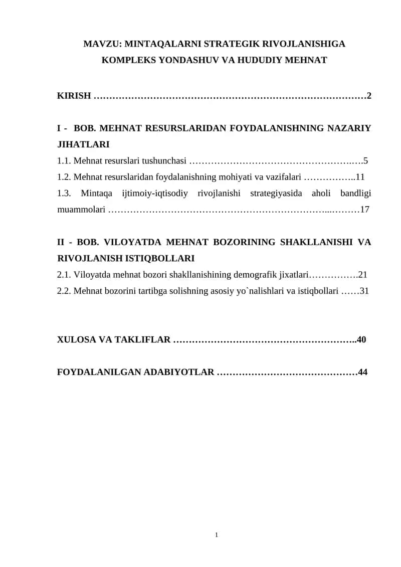MEHNAT RESURSLARIDAN FOYDALANISH