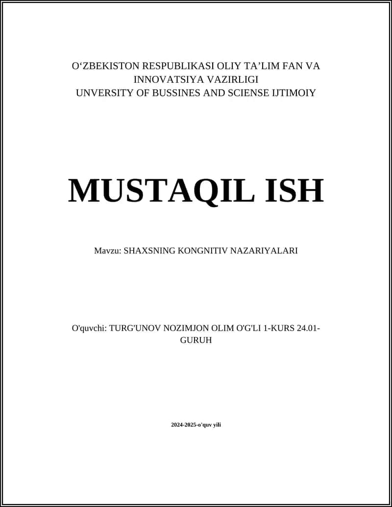 SHAXSNING KONGNITIV NAZARIYALARI