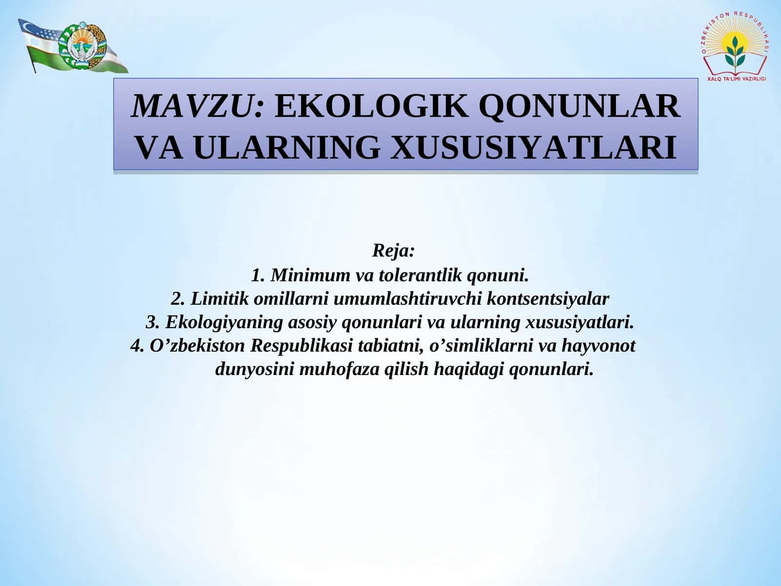 EKOLOGIK QONUNLAR VA ULARNING XUSUSIYATLARI