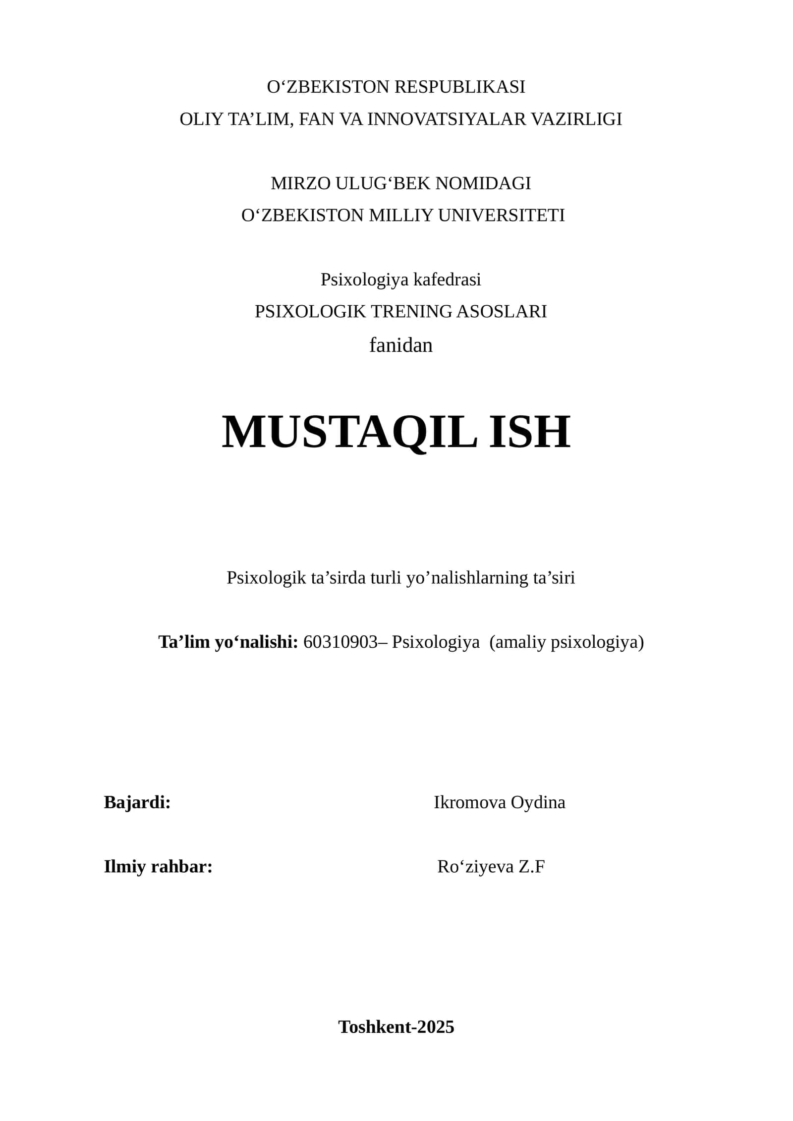 PSIXOLOGIK TRENING ASOSLARI