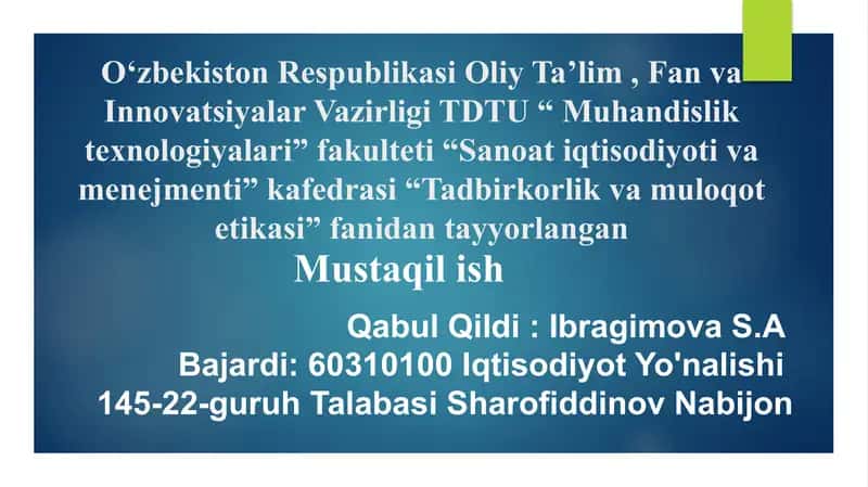 AVSTIRALYA TADBIRKORLIK VA BIZNES SIYOSATI