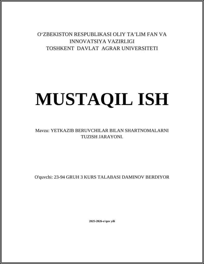 Yetkazib beruvchilarni tanlash mezonlari va tahlili