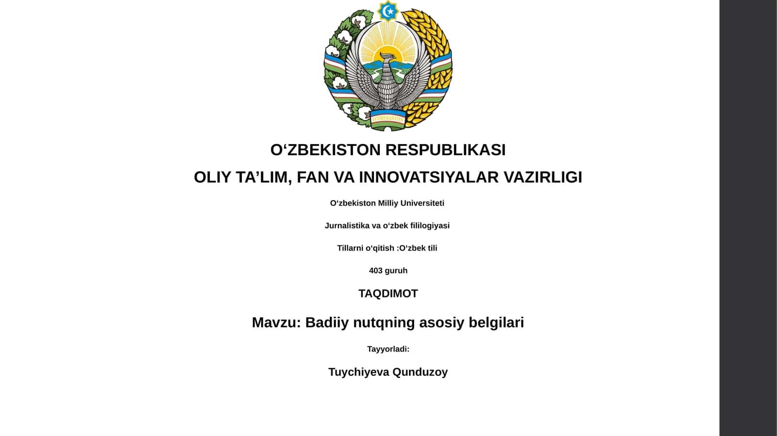 Badiiy nutqning asosiy belgilari