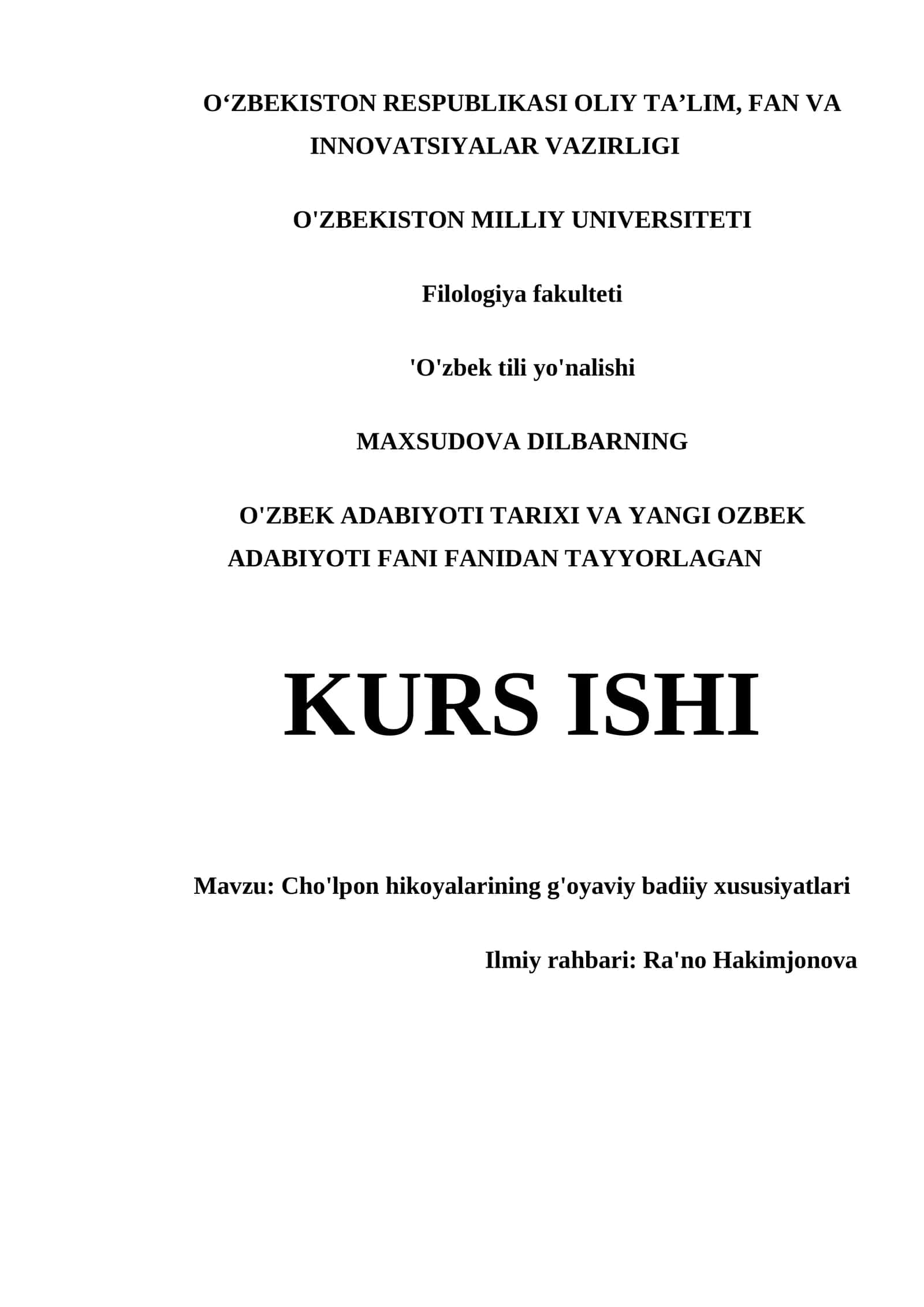 CHO'LPON HIKOYALARINING G'OYAVIY BADIIY XUSUSIYATLARI