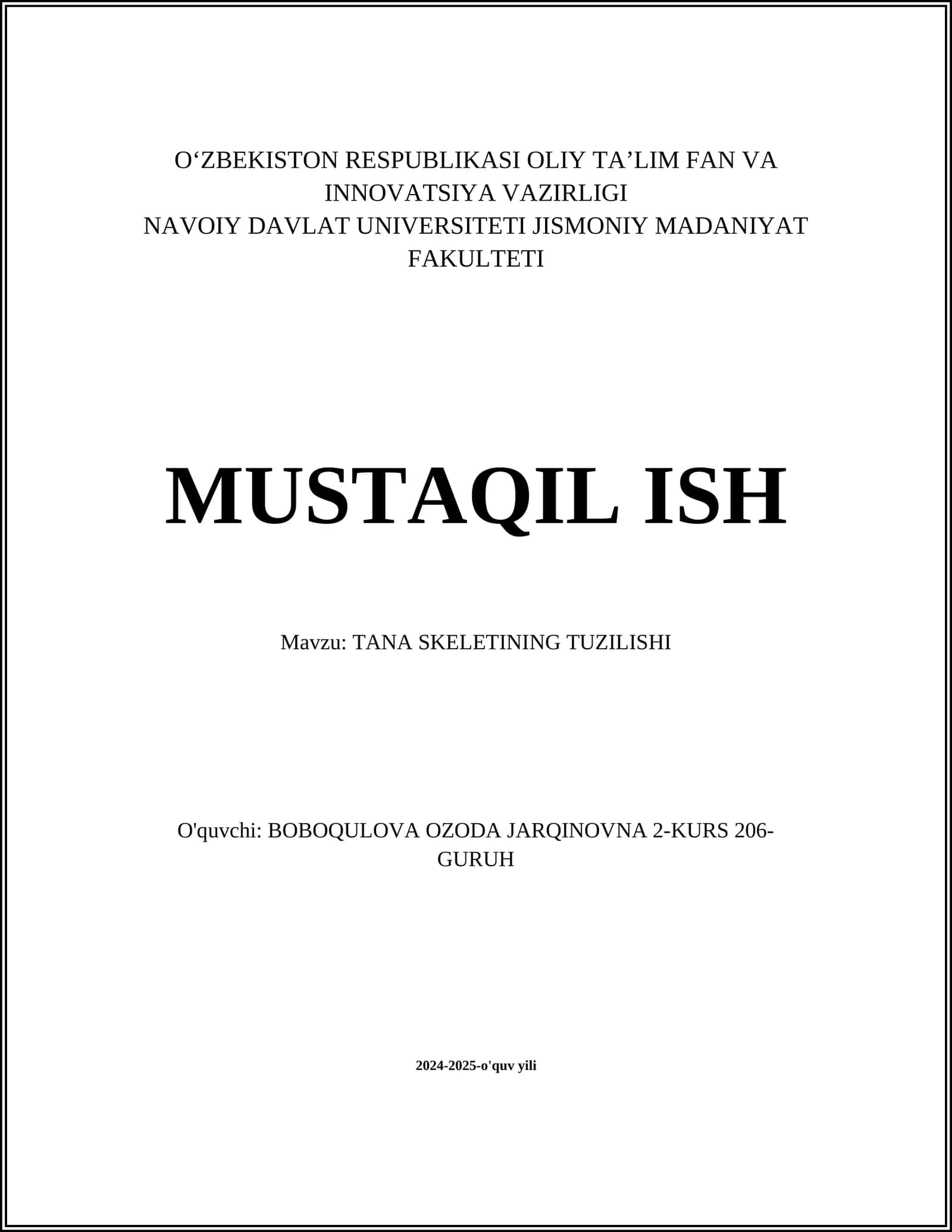Tana skeletining tuzilishi