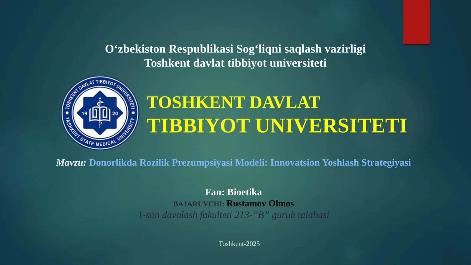 Donorlikda Rozilik Prezumpsiyasi Modeli: Innovatsion Yoshlash Strategiyasi