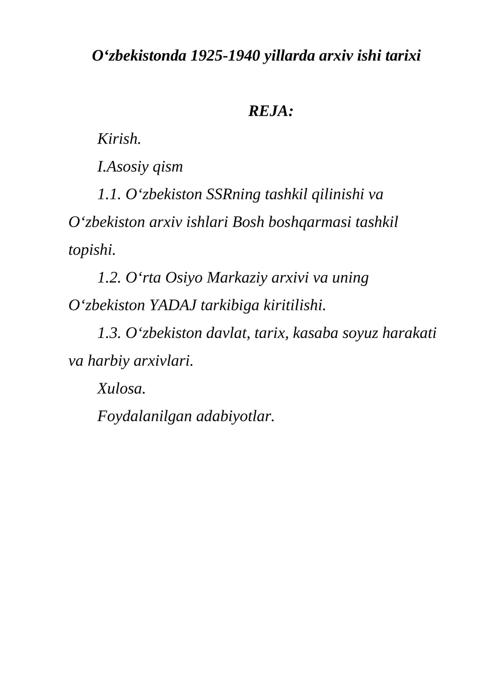O‘zbekistonda 1925-1940 yillarda arxiv ishi tarixi