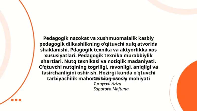 Pedagogik nazokat va xushmuomalalik kasbiy pedagogik dilkashlikning o'qituvchi xulq atvorida shaklanishi