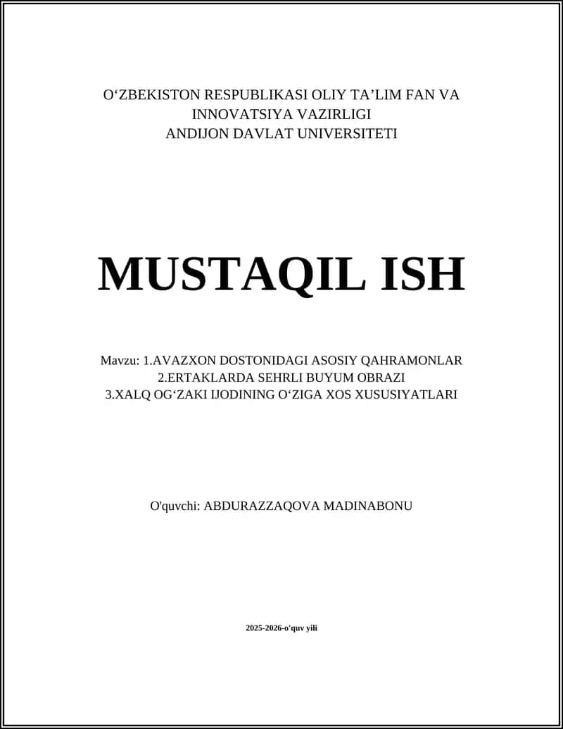 AVAZXON DOSTONIDAGI ASOSIY QAHRAMONLAR