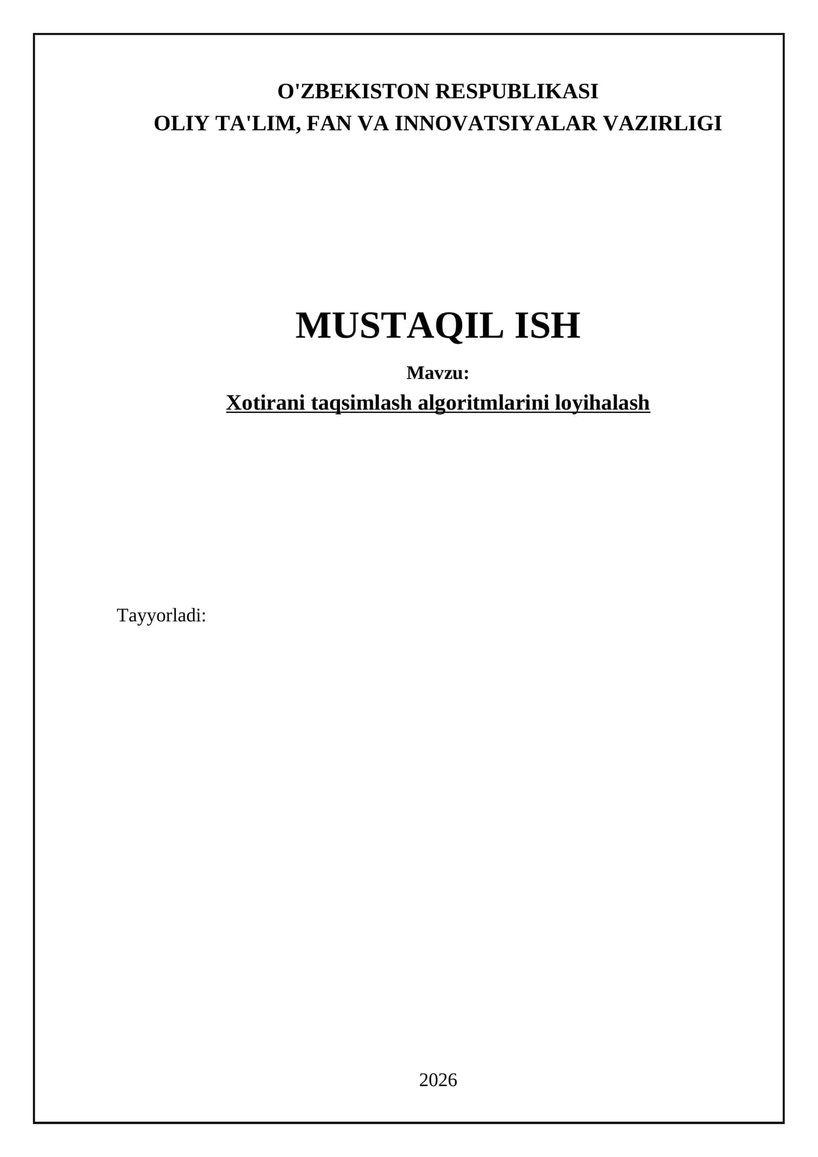 Xotirani taqsimlash algoritmlarini loyihalash