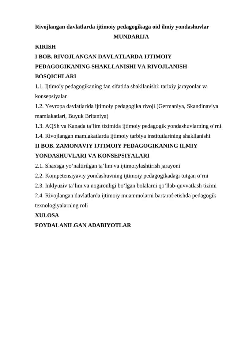 Rivojlangan davlatlarda ijtimoiy pedagogikaga oid ilmiy yondashuvlar