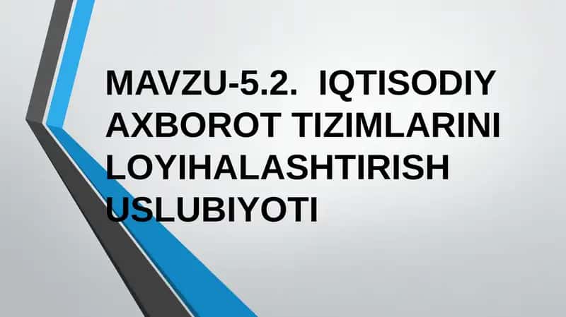 IQTISODIY AXBOROT TIZIMLARINI LOYIHALASHTIRISH USLUBIYOTI