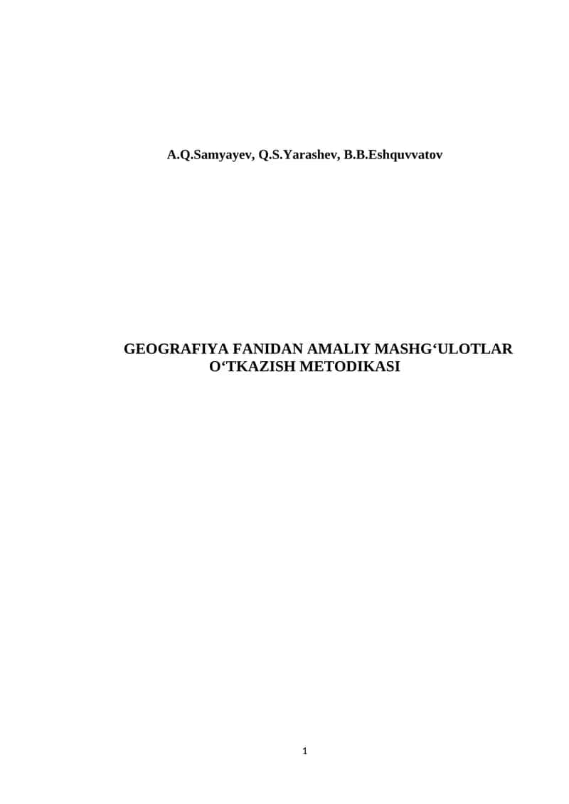 Geografiya Fanidan Amaliy Mashg‘ulotlar O‘tkazish Metodikasi