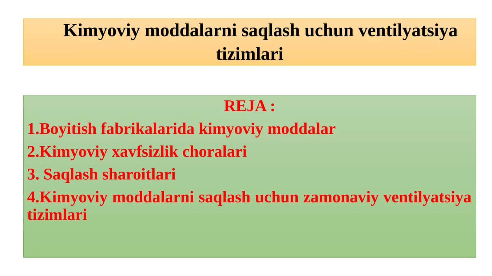 Kimyoviy moddalarni saqlash uchun ventilyatsiya tizimlari