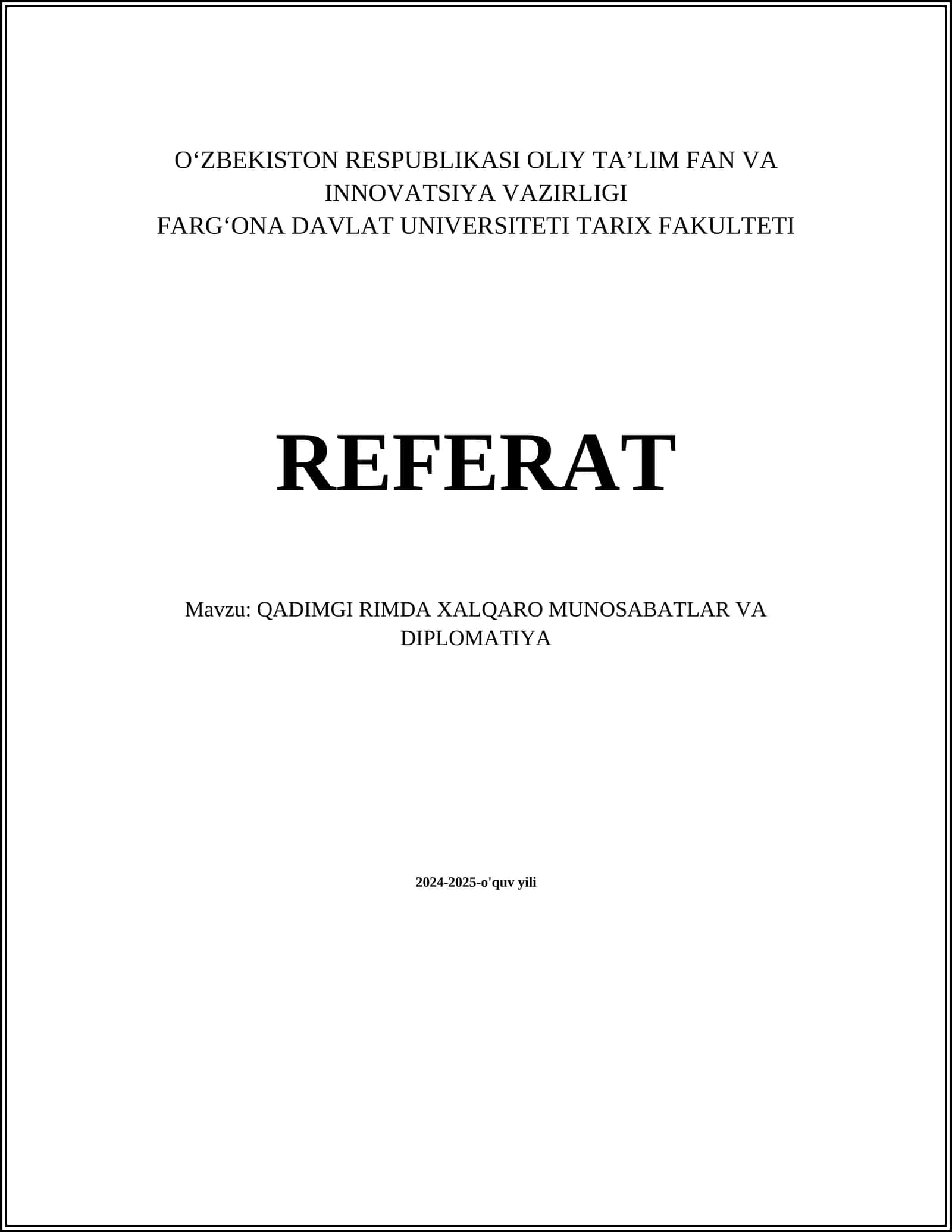 QADIMGI RIMDA XALQARO MUNOSABATLAR VA DIPLOMATIYA