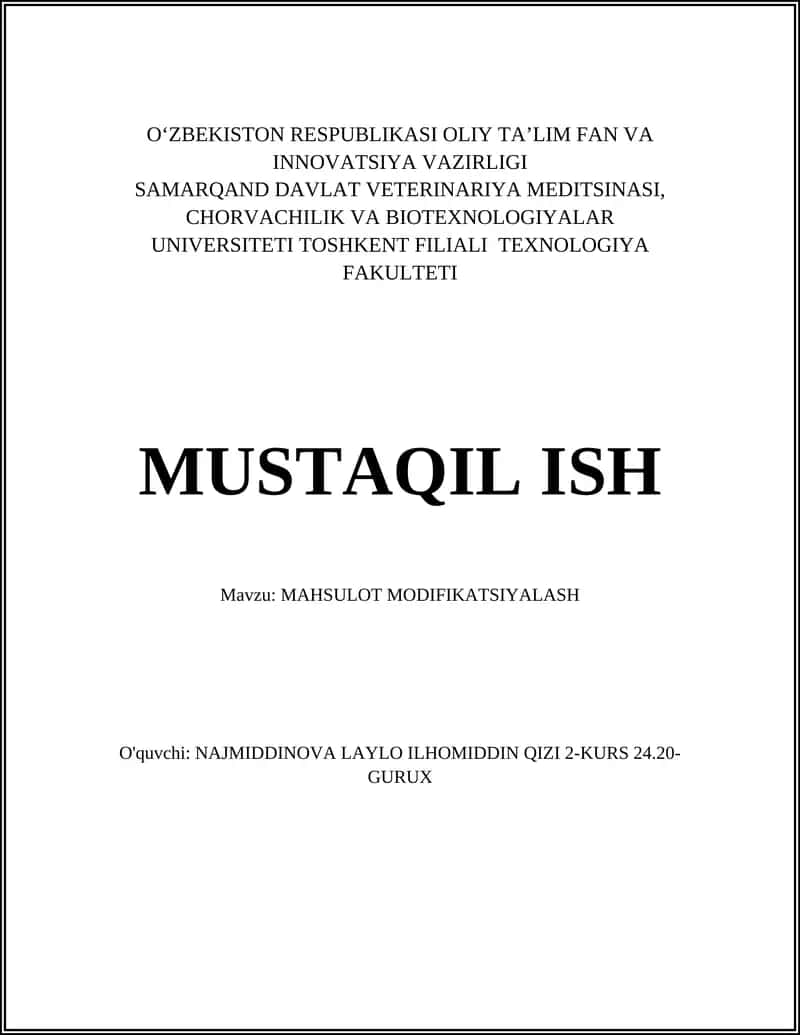 MAHSULOT MODIFIKATSIYALASH