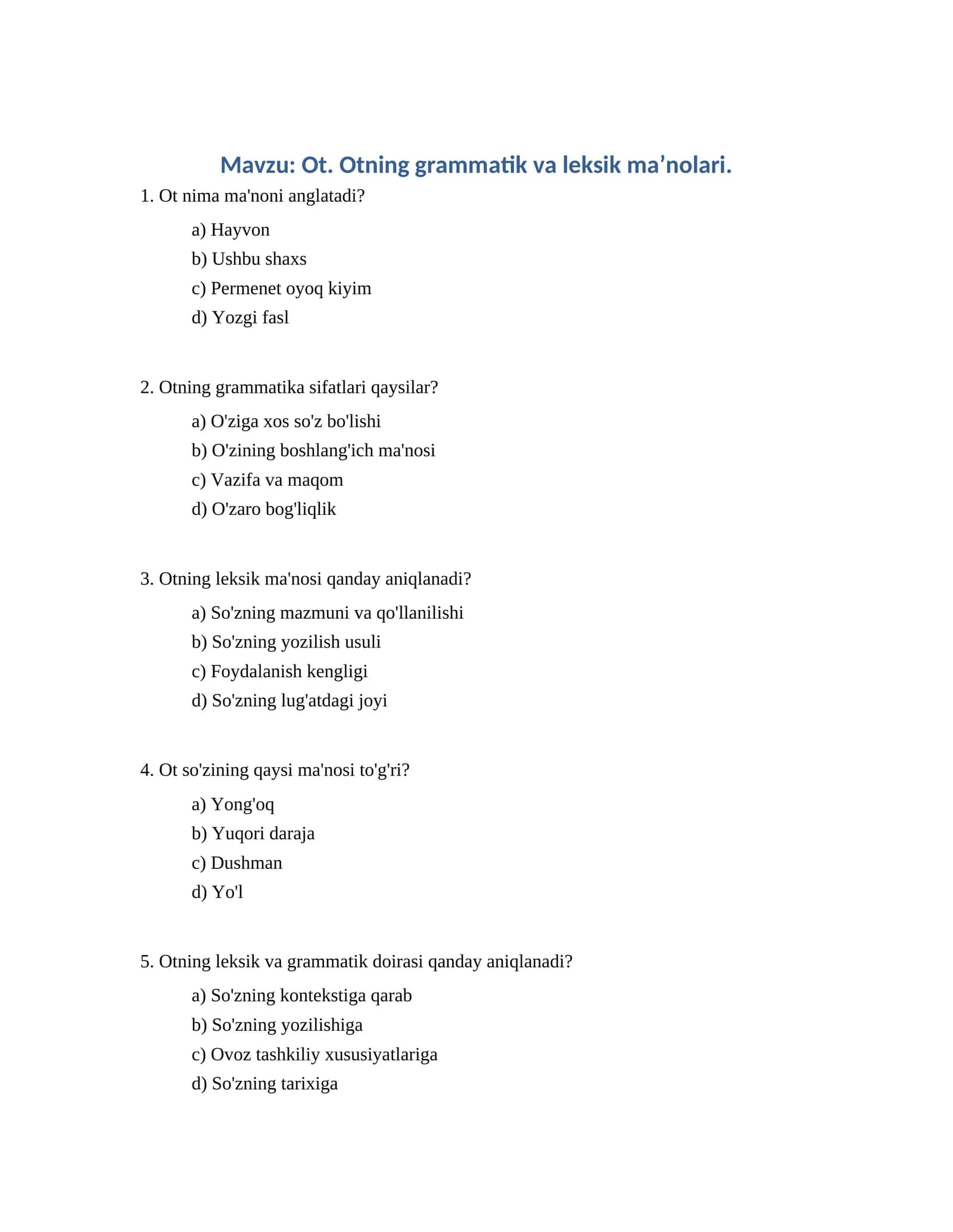 Ot. Otning grammatik va leksik maʼnolari