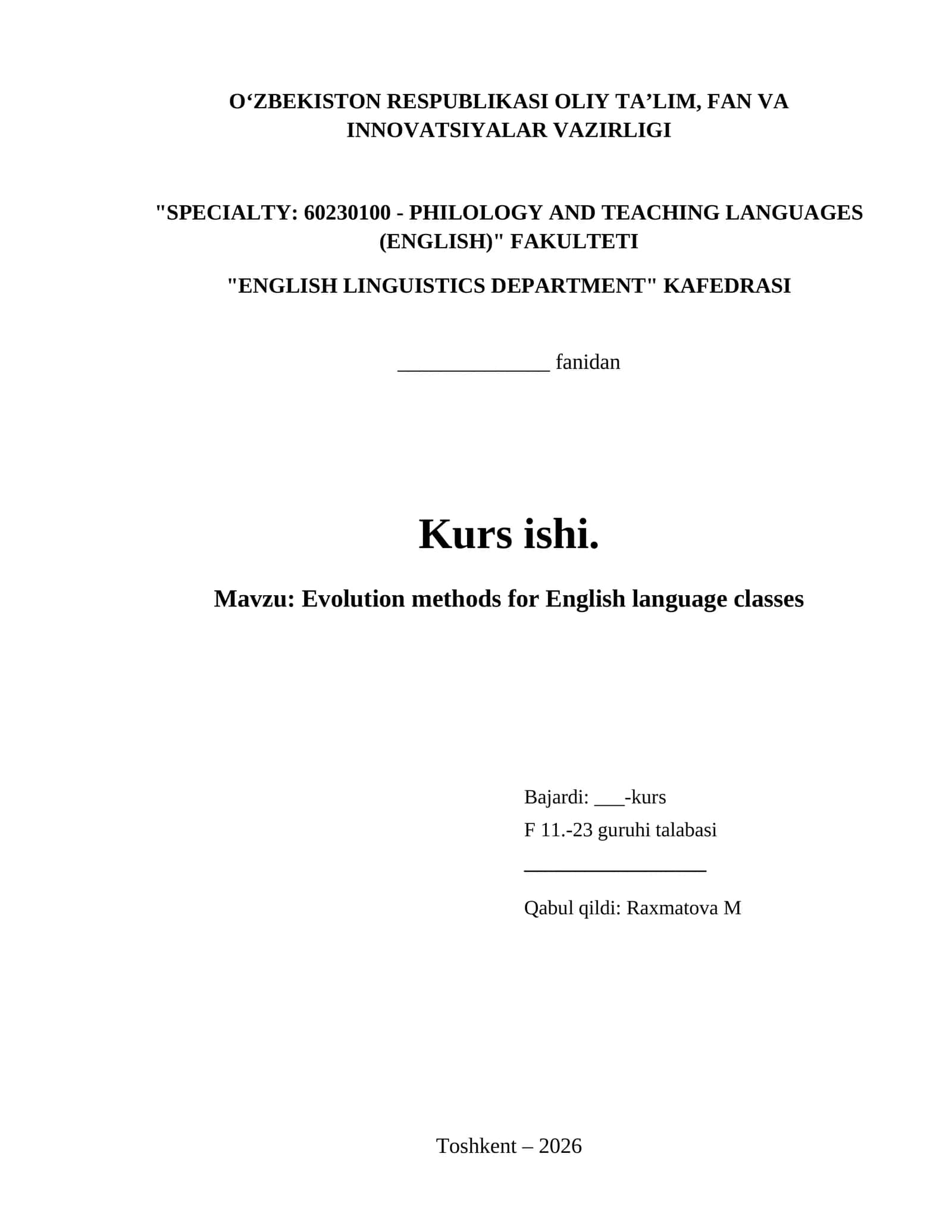 Evolution methods for English language classes