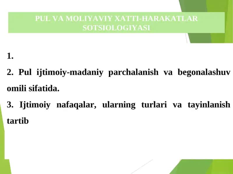 PUL VA MOLIYAVIY XATTI-HARAKATLAR SOTSIOLOGIYASI