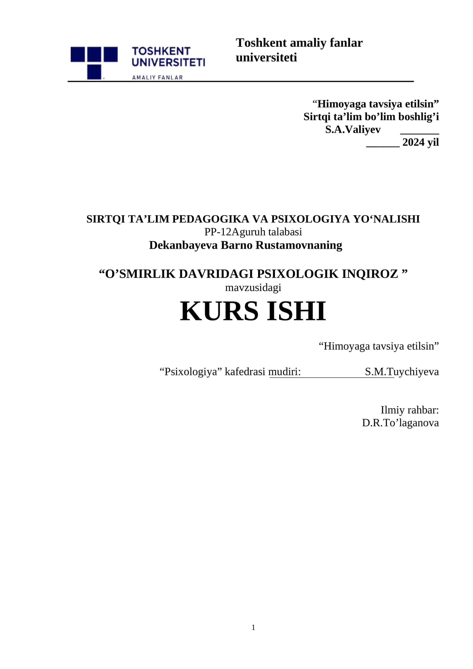 O’smirlik davridagi psixologik inqiroz