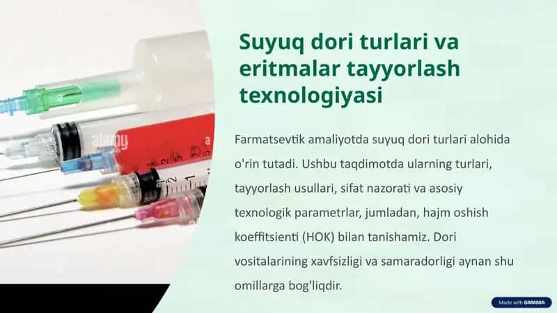 Suyuq dori turlari va eritmalar tayyorlash texnologiyasi