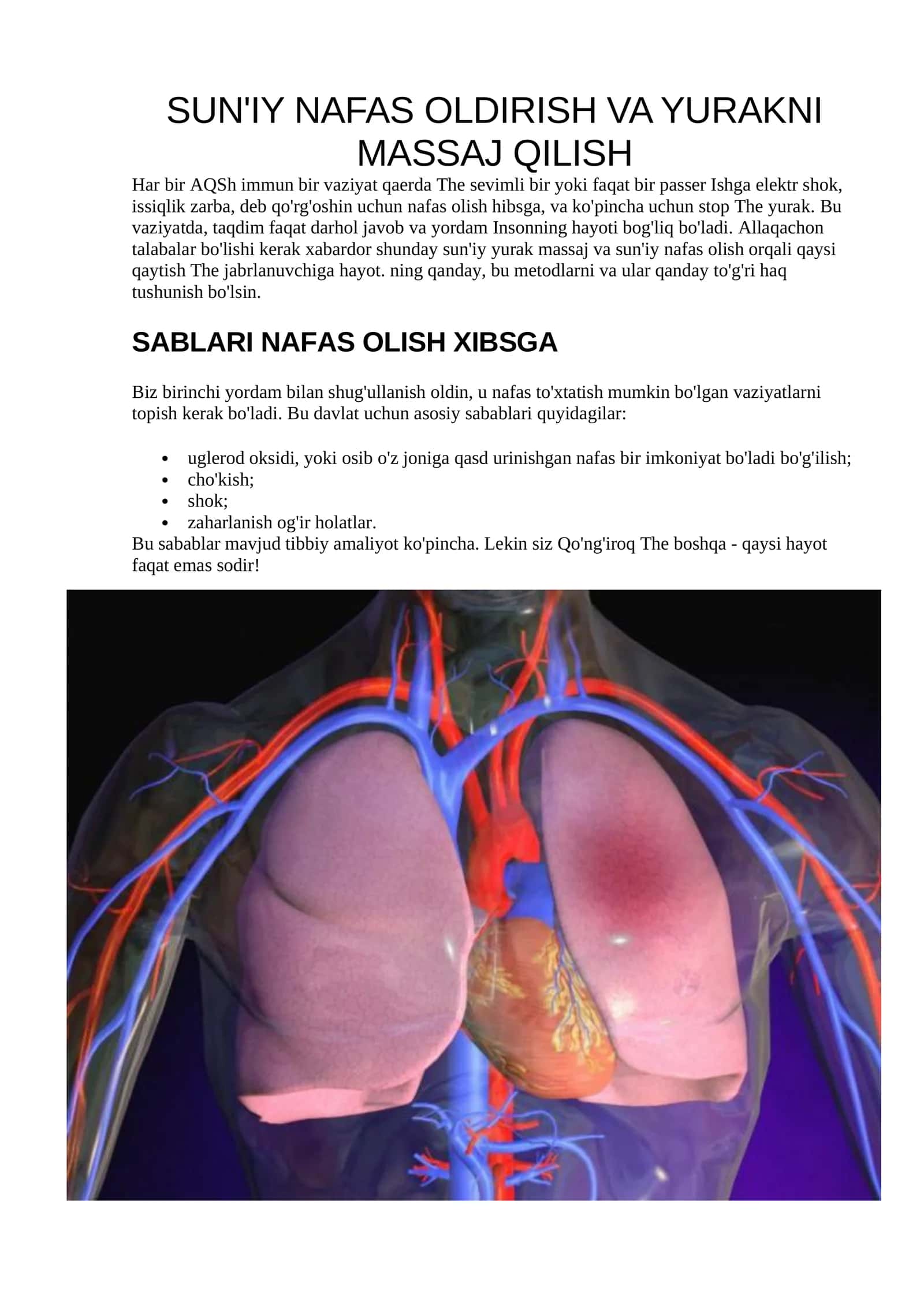 Sun'iy nafas olish va yurakni massaj qilish