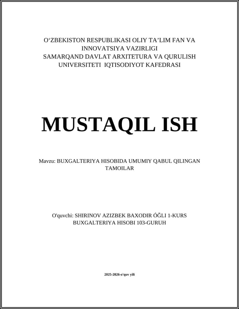 Buxgalteriya hisobida umumiy qabul qilingan tamoyillar