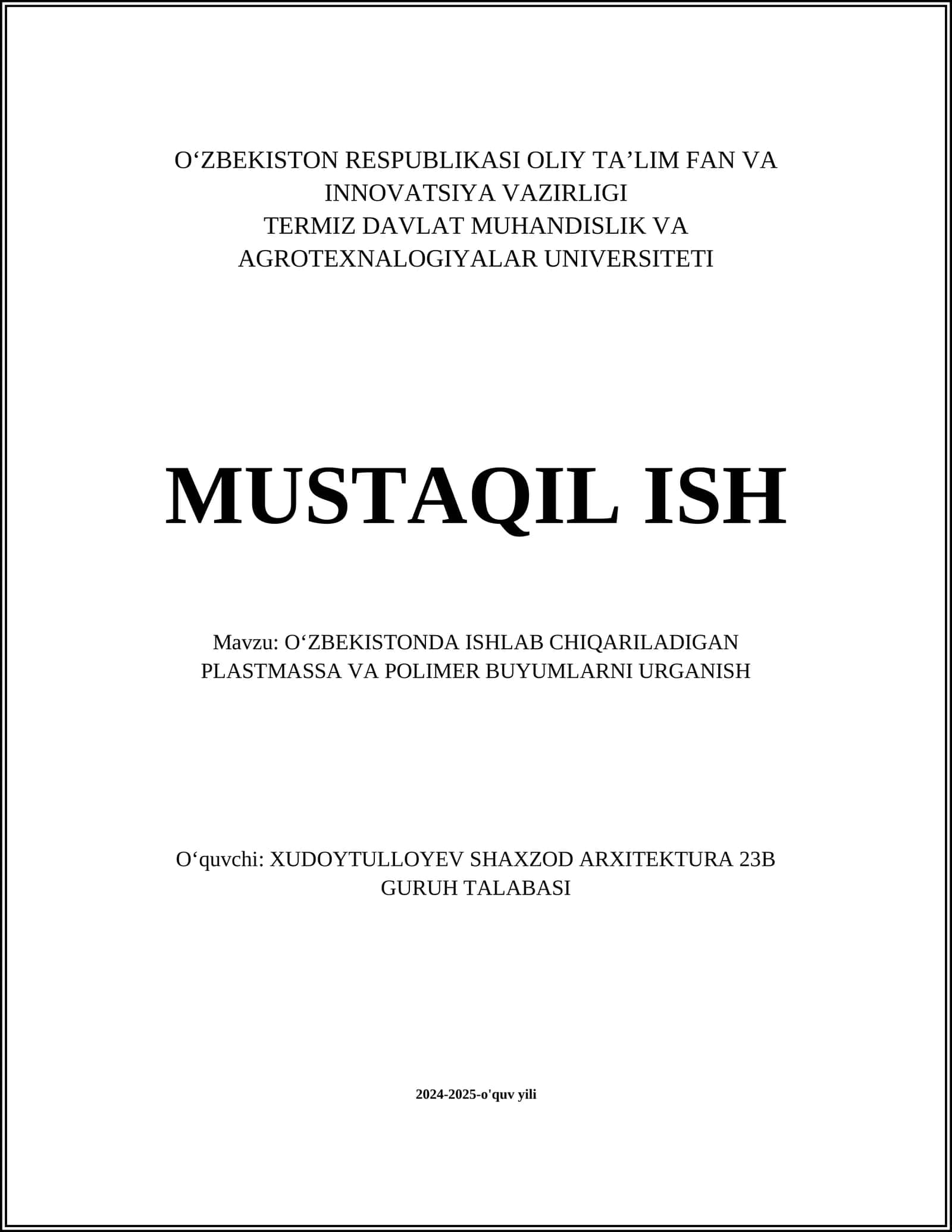 O'zbekistonda Polimer Materiallari Industriyasi