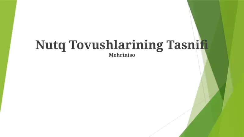 Nutq Tovushlarining Tasnifi