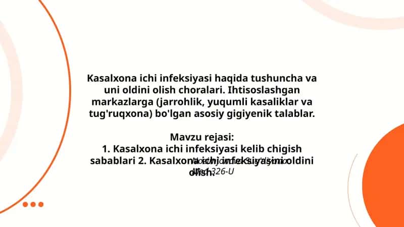 Kasalxona ichi infeksiyasi tushuncha choralari
