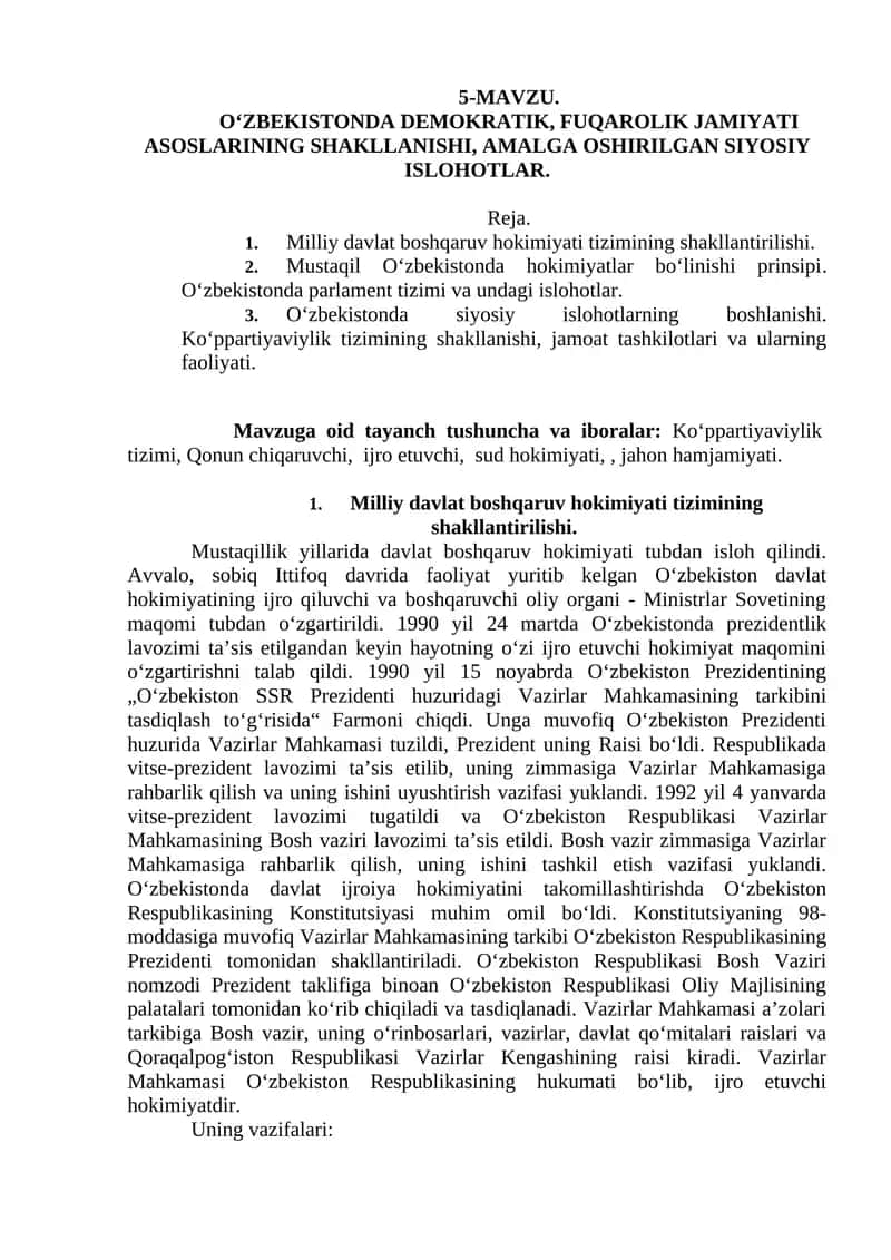 O‘zbekistonda Demokratik Fuqarolik Jamiyati Asoslari