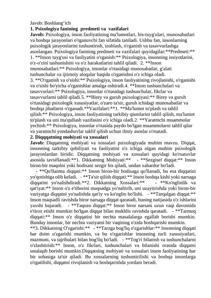 Psixologiya fanining predmeti va vazifalari