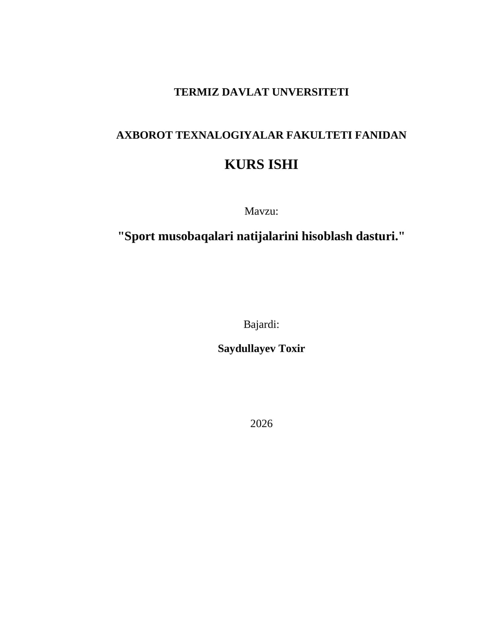 Sport musobaqalari natijalarini hisoblash dasturi