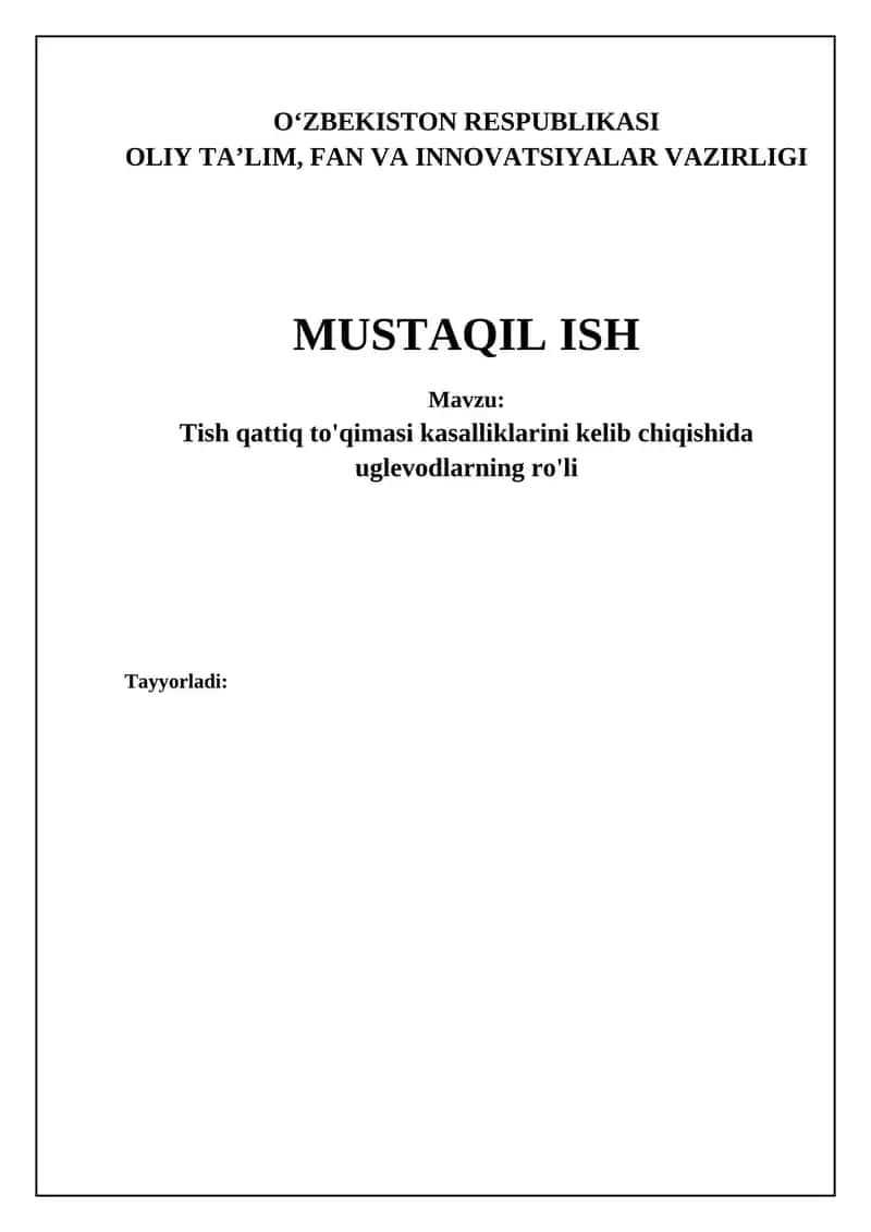 Uglevodlar va tish qattiq to'qimalari kasalliklari o'rtasidagi bog'liqlik