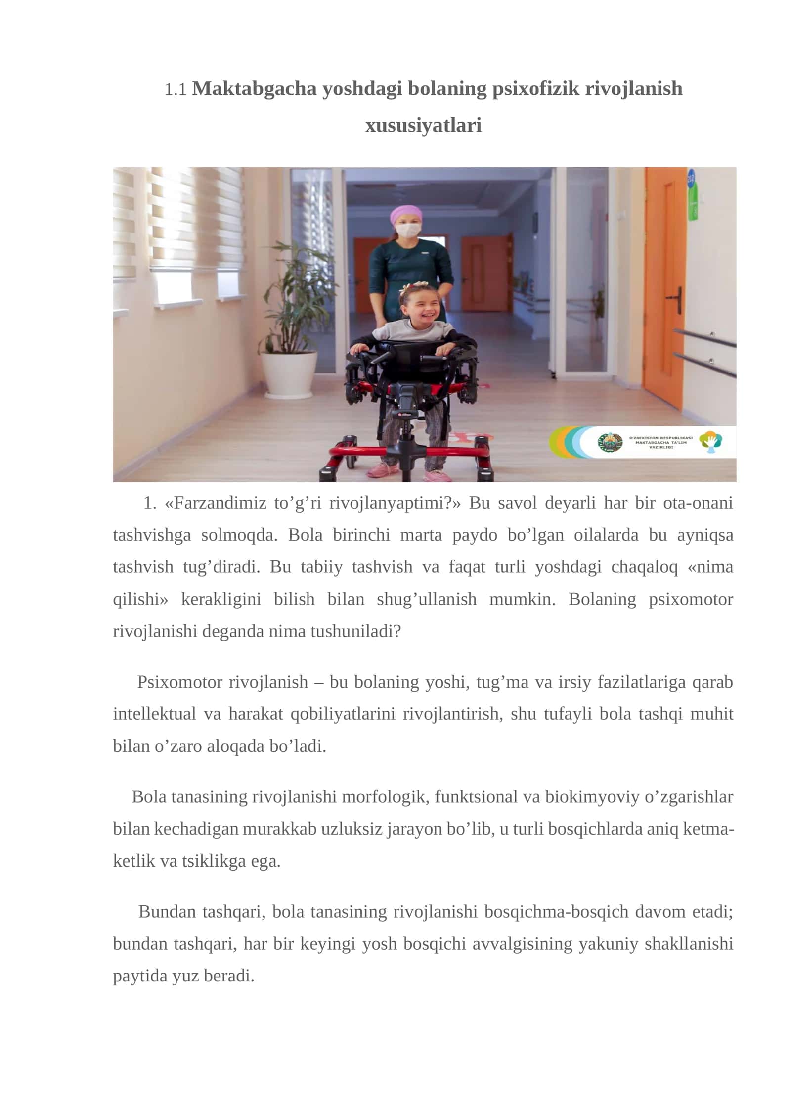Maktabgacha yoshdagi bolaning psixofizik rivojlanish xususiyatlari