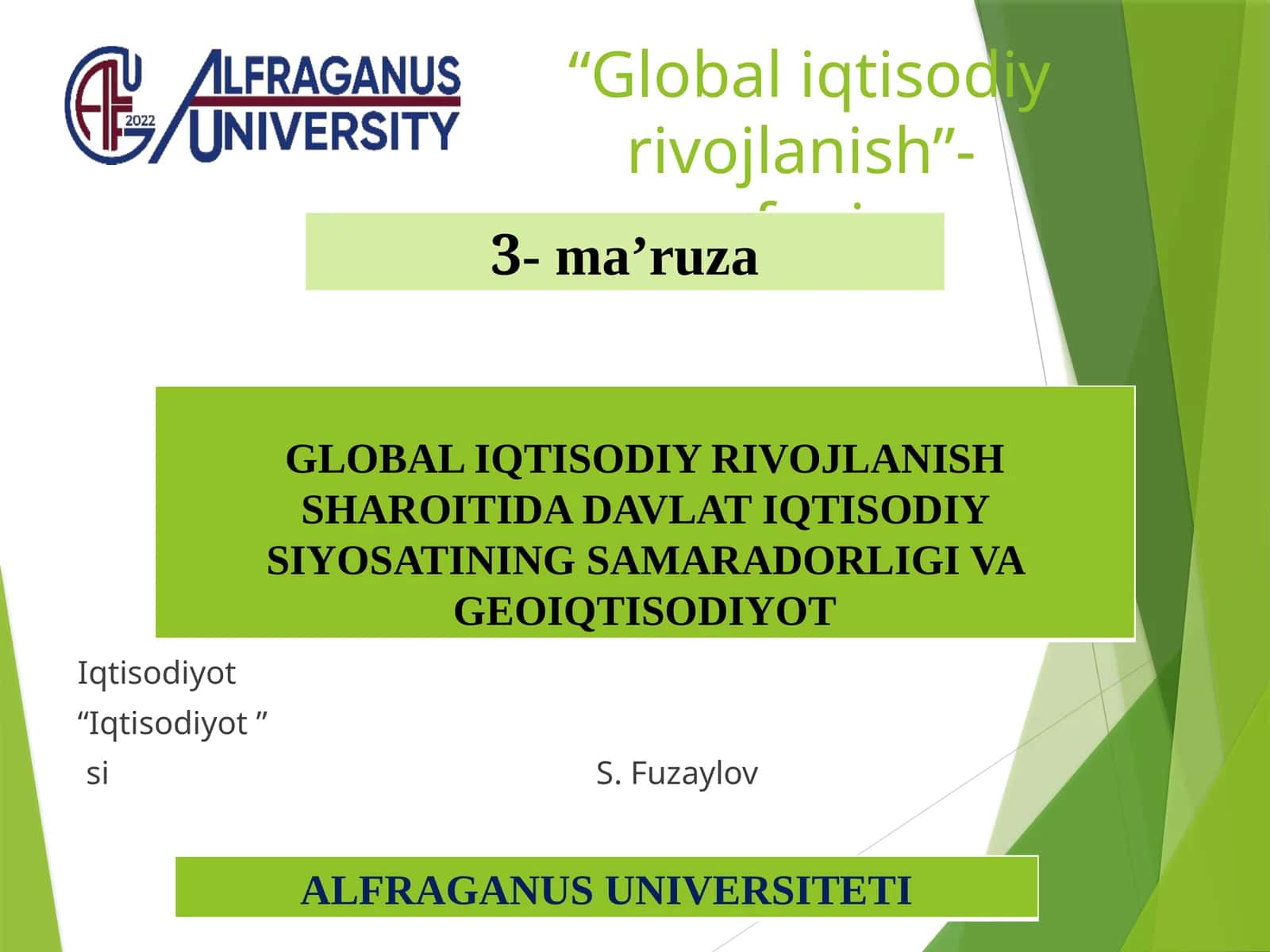 "Global iqtisodiy rivojlanish" - fani